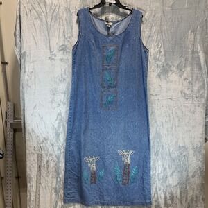 S&S Collection Women's Dress Maxi Denim Jean Giraffe L 100% Cotton Jumper